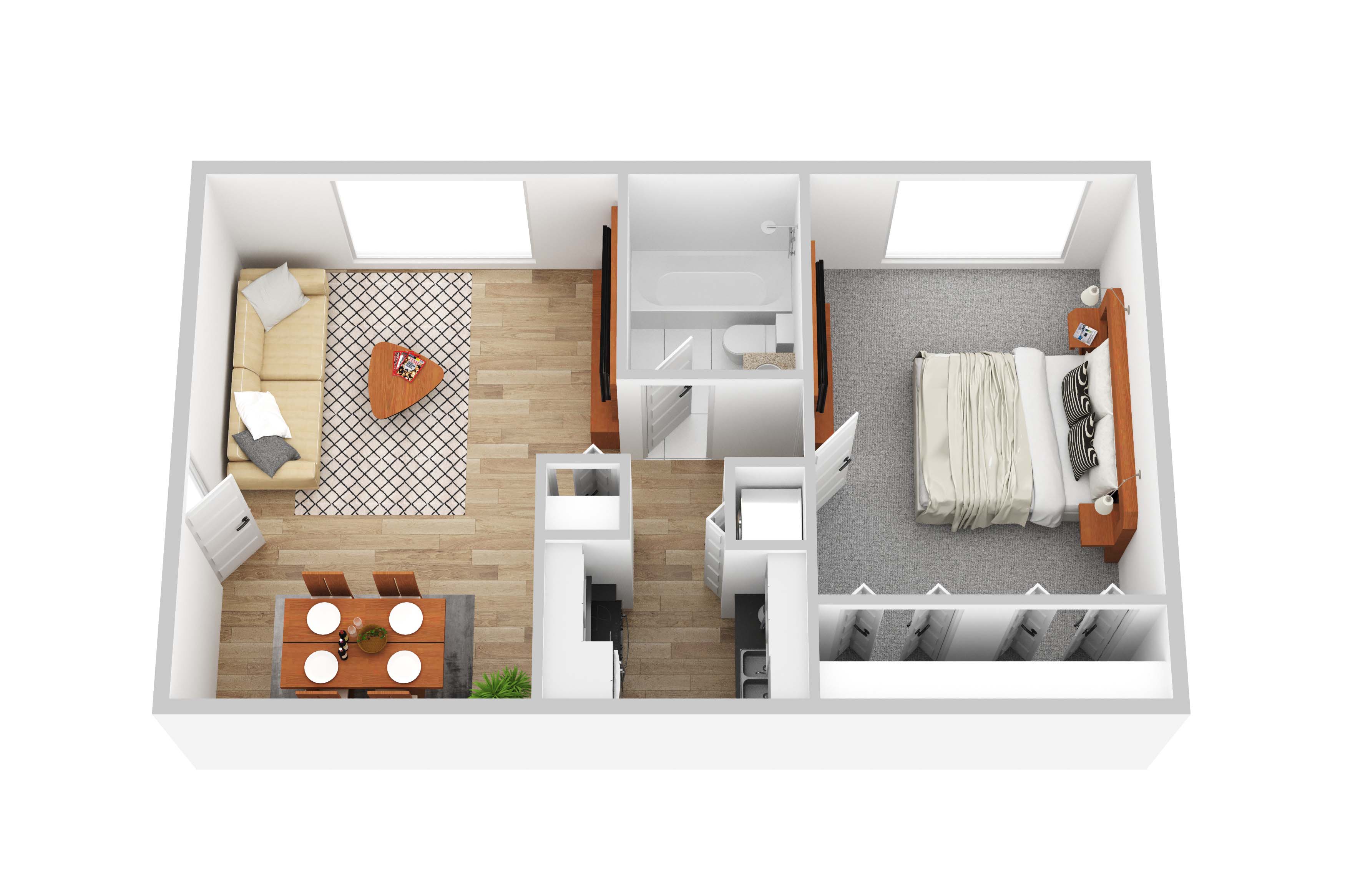 Floor plan for 1 bed, 1 bath, 700 sqft